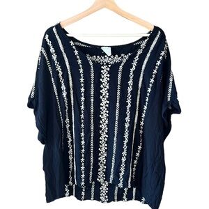 By Together Collection Black Boho Floral Embroidered Oversized Blouse Top M